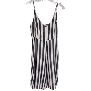 Lulus Size L Blue White Nautical Stripe Wide Leg Slit Gaucho Jumpsuit Romper